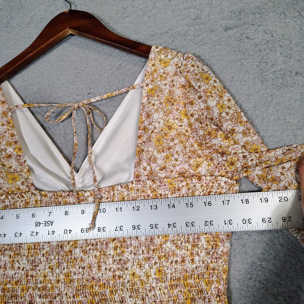 Sincerely Jules Dress Womens XL Yellow Floral Smocked Ruffle Long Sleeve Cottage - Picture 9 of 14